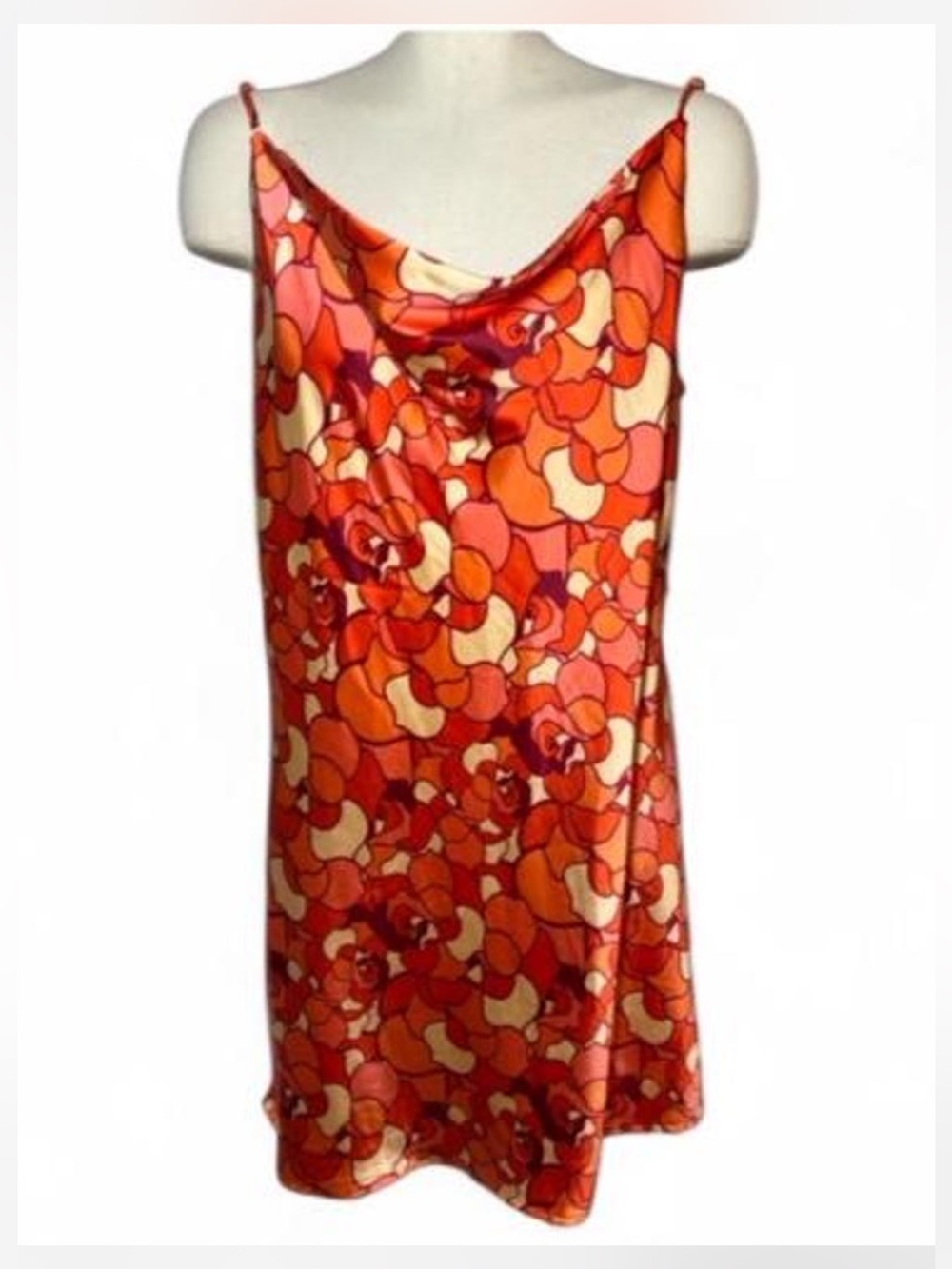 J for Justify Retro Floral Cowl Neck Slip Dress XL Orange Pink Mod Boho